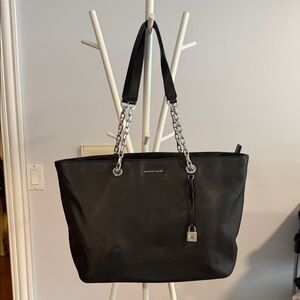 Michael Kors Black Tote with Silver Chain Accents